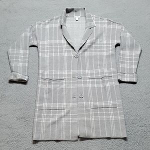 Nine West Women's Gray Plaid Button Cardigan Size M